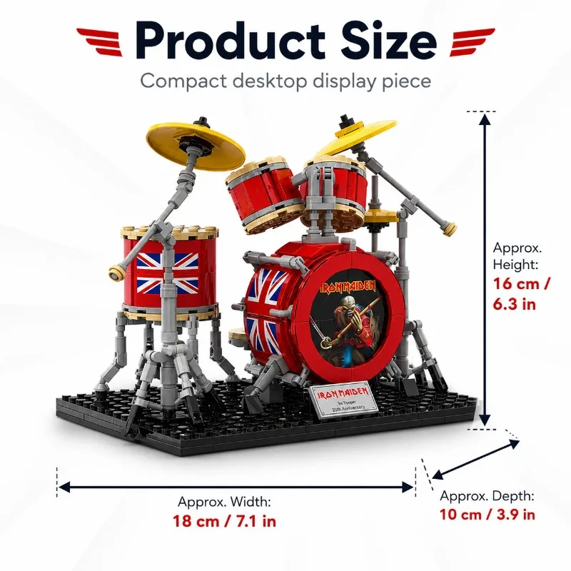 DIY Iron Maiden Drum Kit Building Blocks Heavy Metal Rock Band Mini Percussion Instrument Model Bricks Set Union Jack Eddie