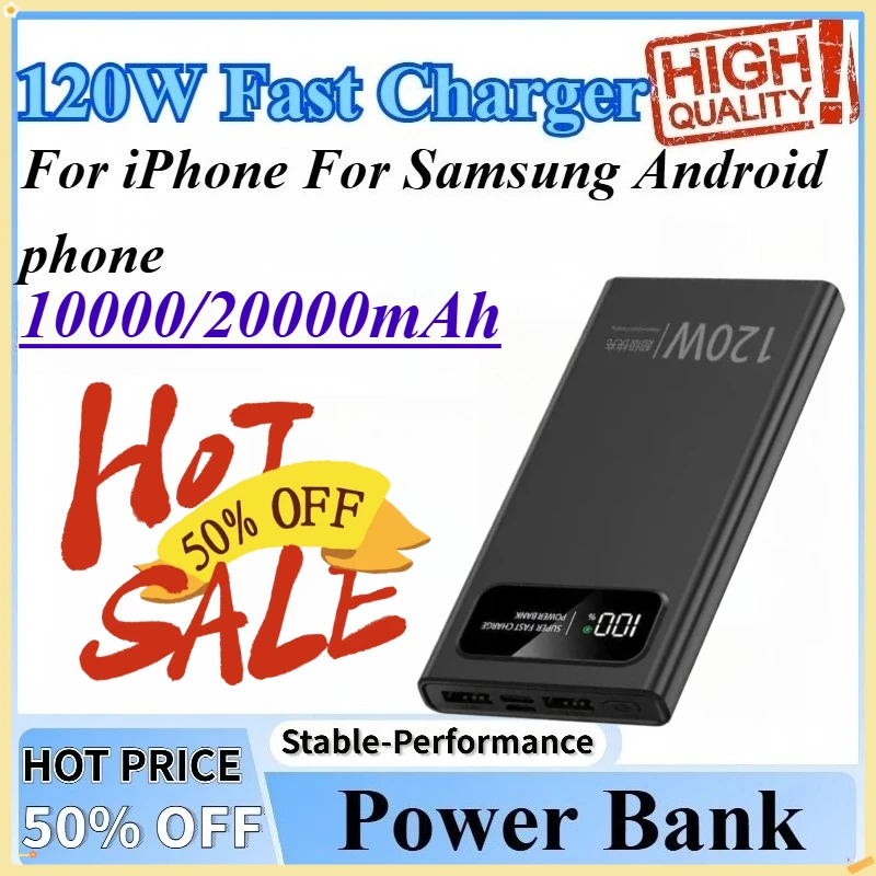 

10000/20000mAh Power Bank 120W Super Fast Charger Large Capacity For iPhone Mobile Power Portable External Battery For Samsung