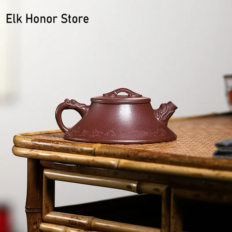 120ml Authentic Chinese Yixing Purple Clay Teapots Famous Artists Handmade Stone Ladle Tea Pot Raw Ore Kettle Zisha Tea Set Gift