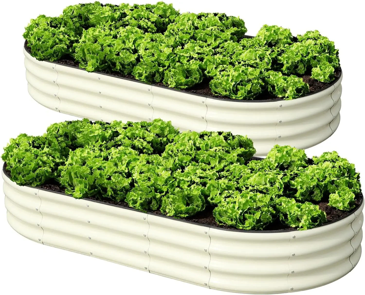 2 Pcs 6x3x1ft Raised Garden Bed Kit, Outdoor Oval Metal Garden Planter, Ground Planter Box for Gardening Vegetables Flowers, White