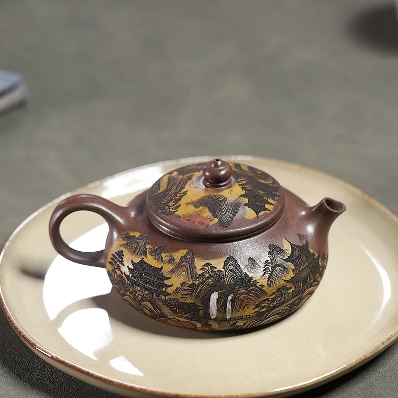 Wholesale Yixing Original Ore Purple Clay Handmade Eapo Qingyuan Hanjiang Eapo Wih Full Engraving Home Use Kung Fu Ea