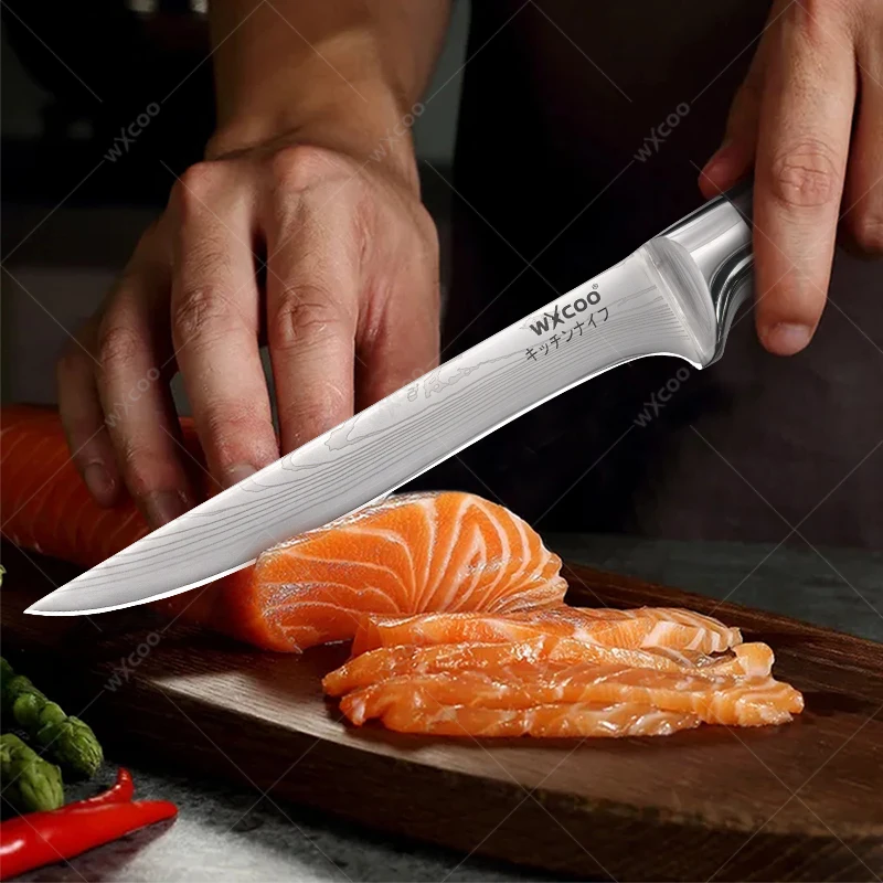 WXCOO Damascus Steel Chef Knife Kitchen Knife Butcher Meat Cleaver Boning Barbecue Slicing Sushi Knife Cooking Tools with Cover