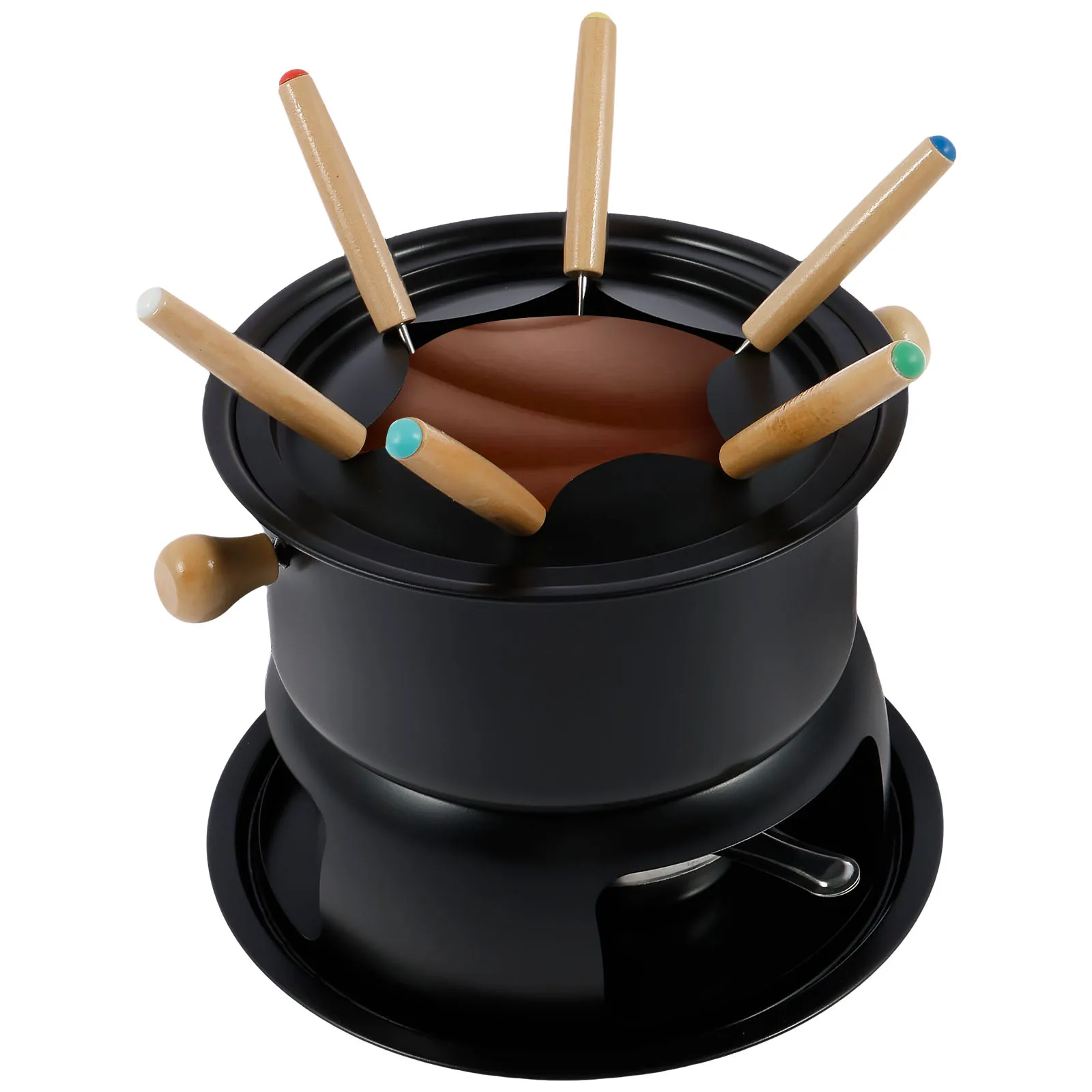 Fondue de chocolate y queso, Kit versátil de crisol para Fondue, juego de ollas para Fondue de acero inoxidable, fabricante de Fondue con calentamiento uniforme con 6 tenedores