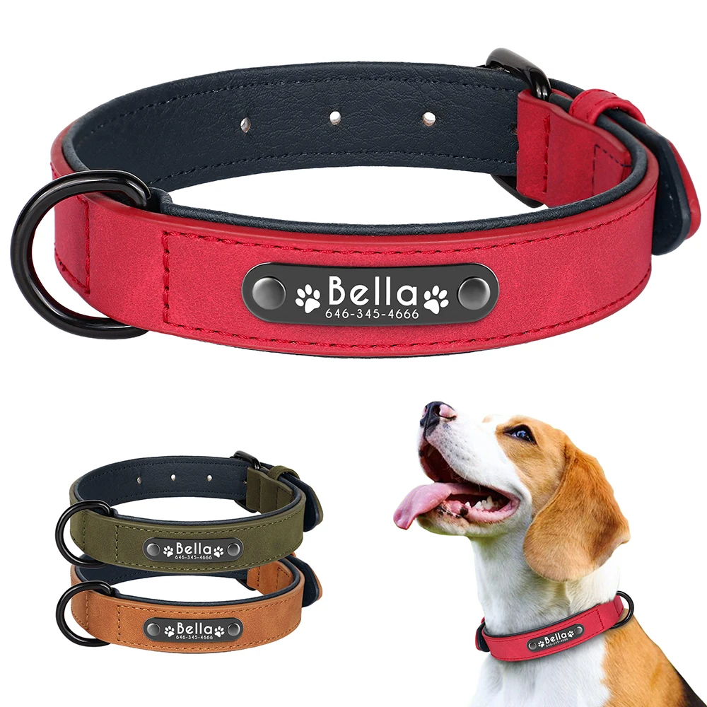 

Customized Dog Collar PU Leather Dog Collars Free Engraved Puppy Pet Name Paw Necklace Soft Padded for Small Medium Large Dogs