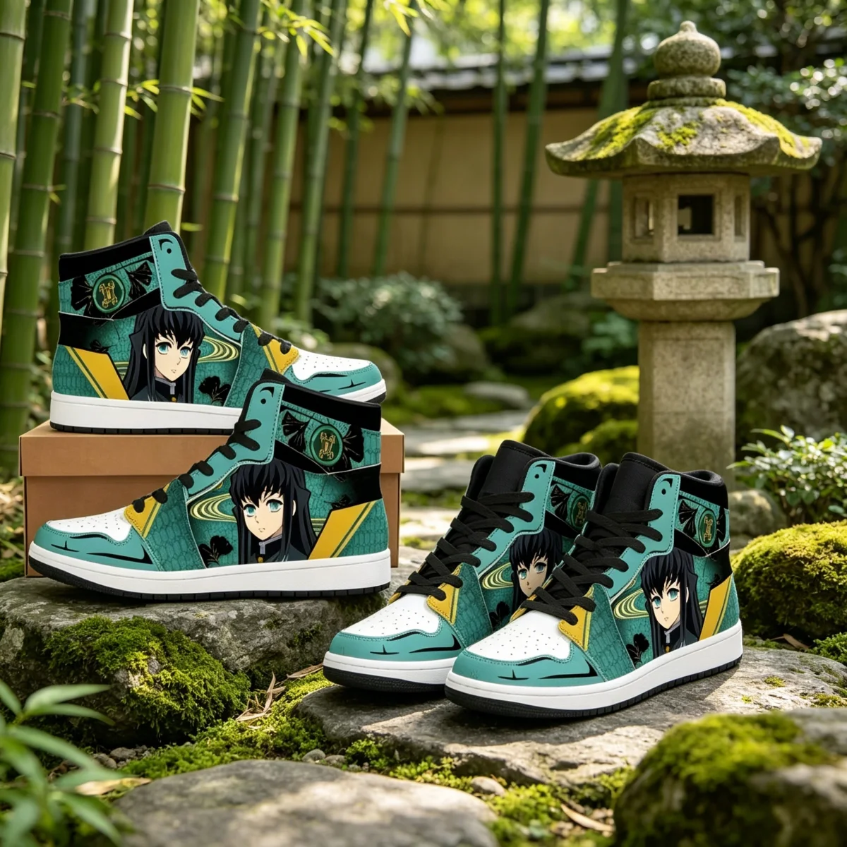 Zapatillas Altas Demon Slayer Muichiro Tokito, Zapatos de Anime Mist Hashira, Calzado Casual en Verde Azulado y Amarillo