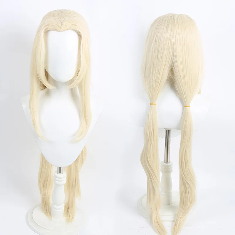 

Girl Anime Cosplay Wig Light Gold Long Hair Beauty Tip Double Ponytail Heat Resistant Fiber Wig for Women Party Headwear Props