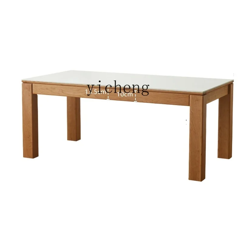 

TQH solid wood rock slab dining table white household living room cherry wood rectangular dining table and chair combination