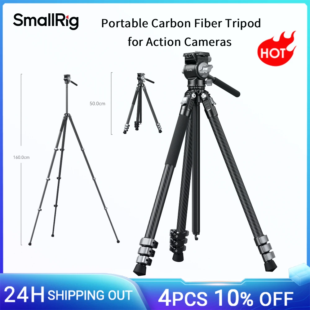 Image of SmallRig Tragbares Kohlefaser-Stativ für Action-Kameras, Kopf für DSLR- und spiegellose Kameras, Käfige mit Smartphone-Halterung -5885