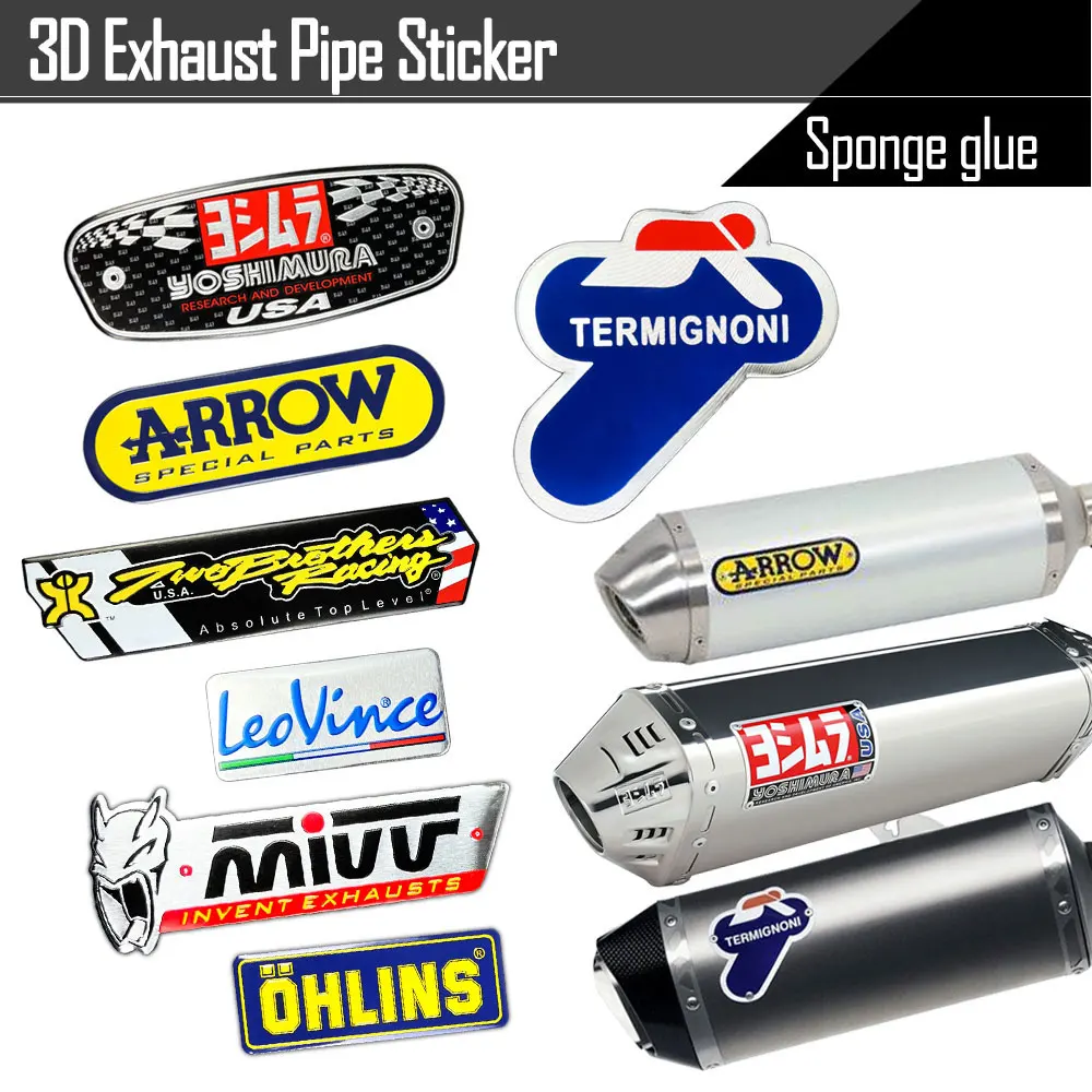 3D Motorcycle Exhaust Pipe Decal Accessories Aluminum Sticker For YAMAHA Honda Yoshimura Two brothers Arrow Akrapovic termignoni