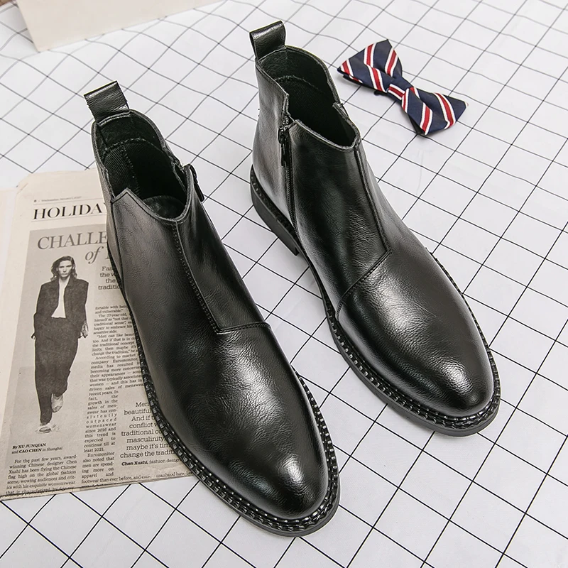 Men's Genuine Leather Boots Classic Ankle Boots Winter Business Short Boots Men's Casual Boots Pointed Groom's Wedding Shoes