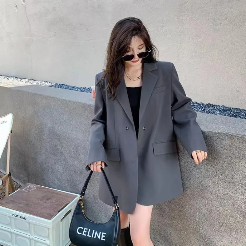 

Autumn and Winter Solid Color Button Cardigan Long-sleeved Suit Jacket Korean Style Slit Casual Loose Top