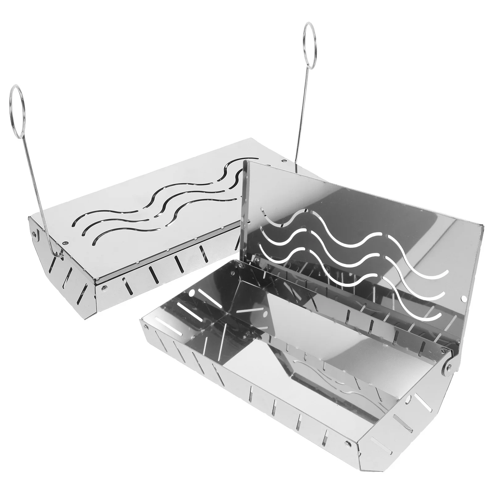 

2Pcs Stainless Steel Bbq Smoking Boxes Wood Chip Smoke Baskets Rectangular Grill Accessories Charcoal Gas Bbq Tools Enhance