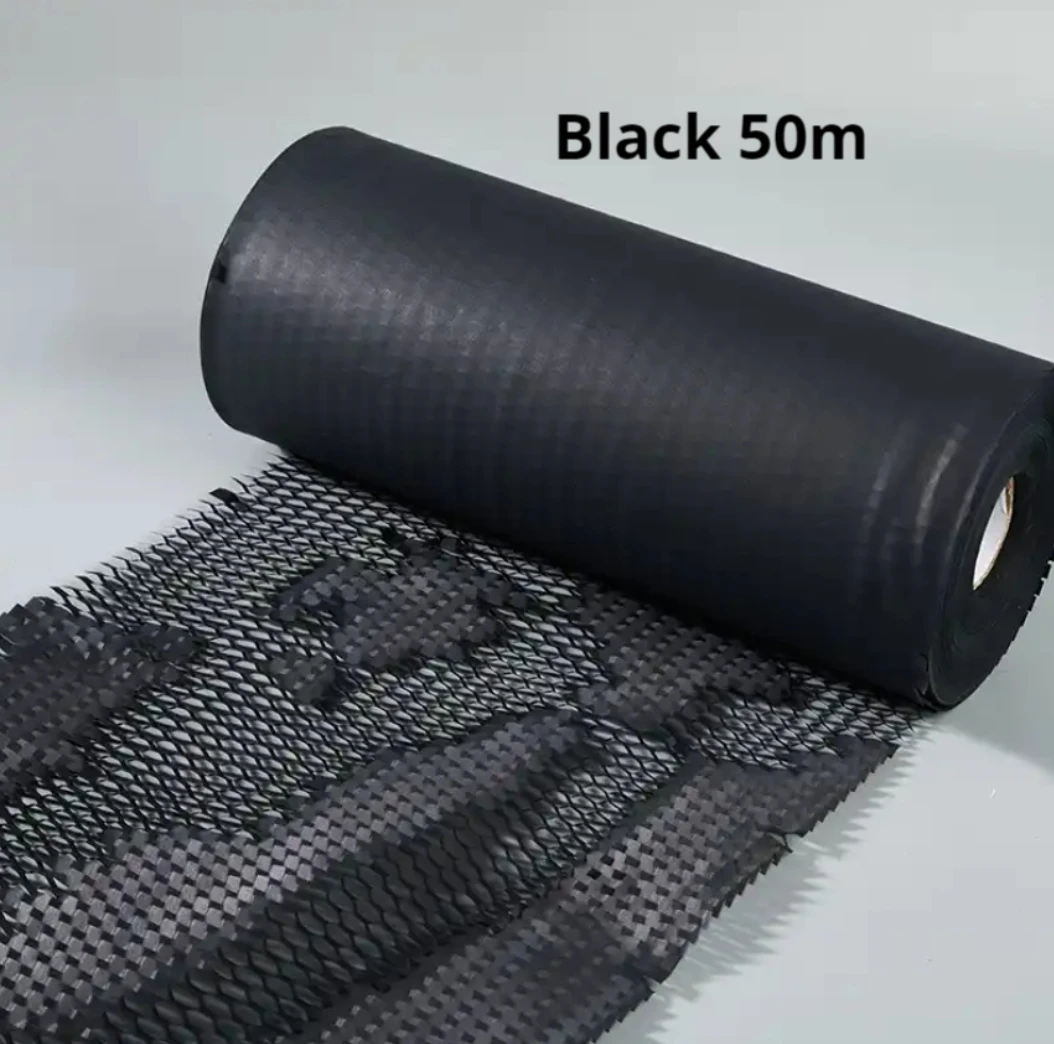 Rollo de papel de panal negro fácil de rasgar, 50m, para productos frágiles, Material de envoltura de tampón de protección reciclable