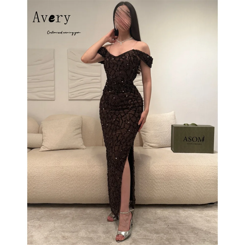 

Avery Customized Brown Fishtail Side Slits Embroidery Luxury Women's Evening Dresses Woman Party Dresses D/party Gala Dress Prom