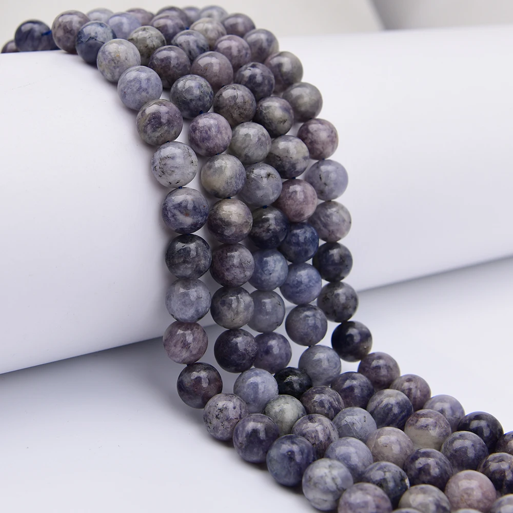 APDGG Perles rondes lisses en Iolite bleue et Cordierite naturelle mélangées de 14 mm, brin de 15,5'' pour bijoux DIY