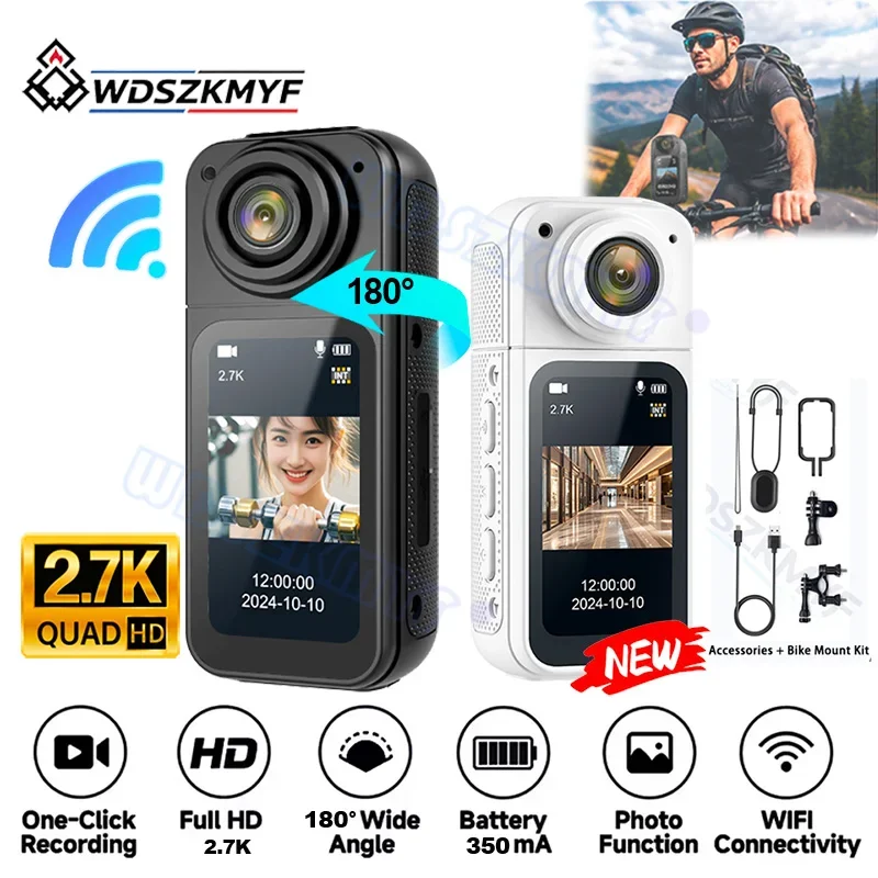 2026 WiFi 2.7K Mini Thumb Came 180° Rotatable Motorcycle Bike Sport Cam Portable Magnetic Chest Bodycam for Vlog Cycling