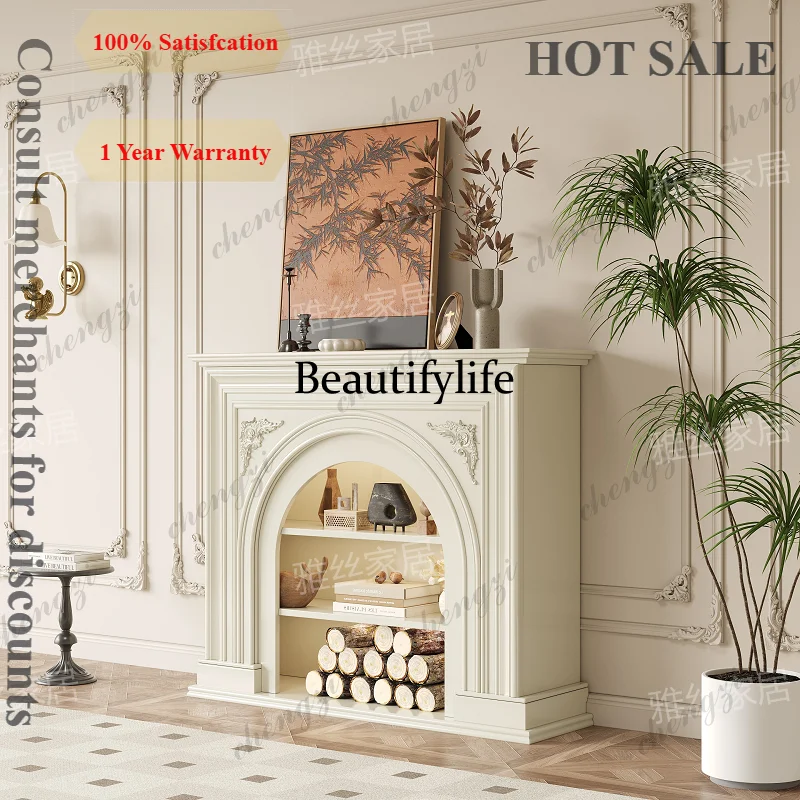 B56 French cream wind fireplace cabinet decorative cabinet living room background wall electronic simulation fire fireplace cabi