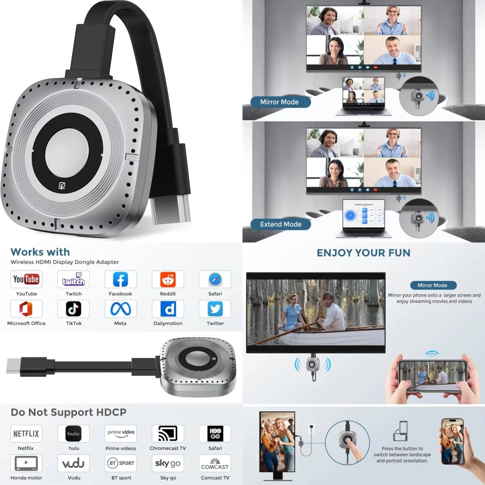 

Wireless Display Adapter for iPad HD Video Streaming Mirroring for YouTube TikTok Netflix TV Screen