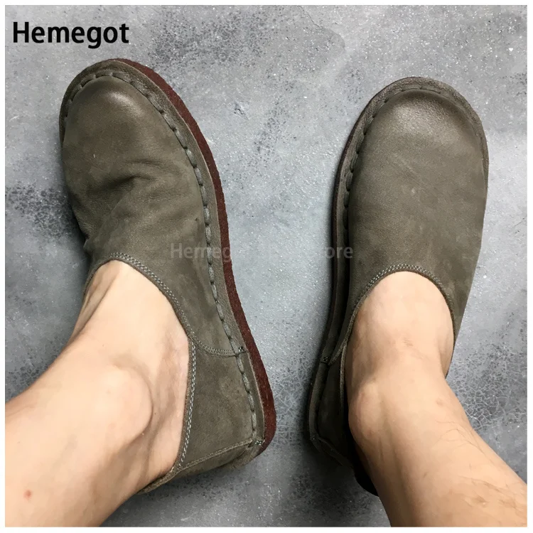 Men's Breathable Leather Shoes Soled Soft Soled Single Vintage Handmade Moccasins with Casual Flat British Style Shoes