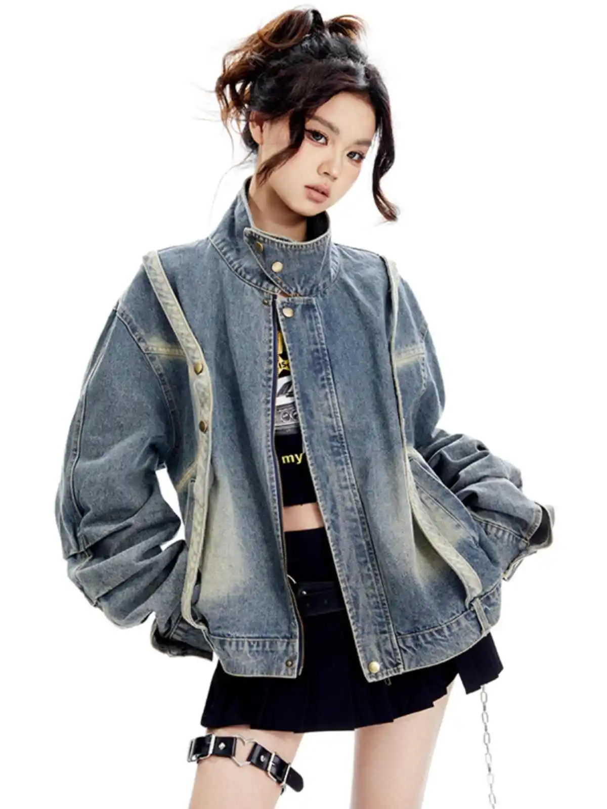 

Women's Ripped Denim Jacket Korean Style Long Sleeve Denim Coat Female Fashion Streetwear Harajuku Vintage Outerwear Top Clothes