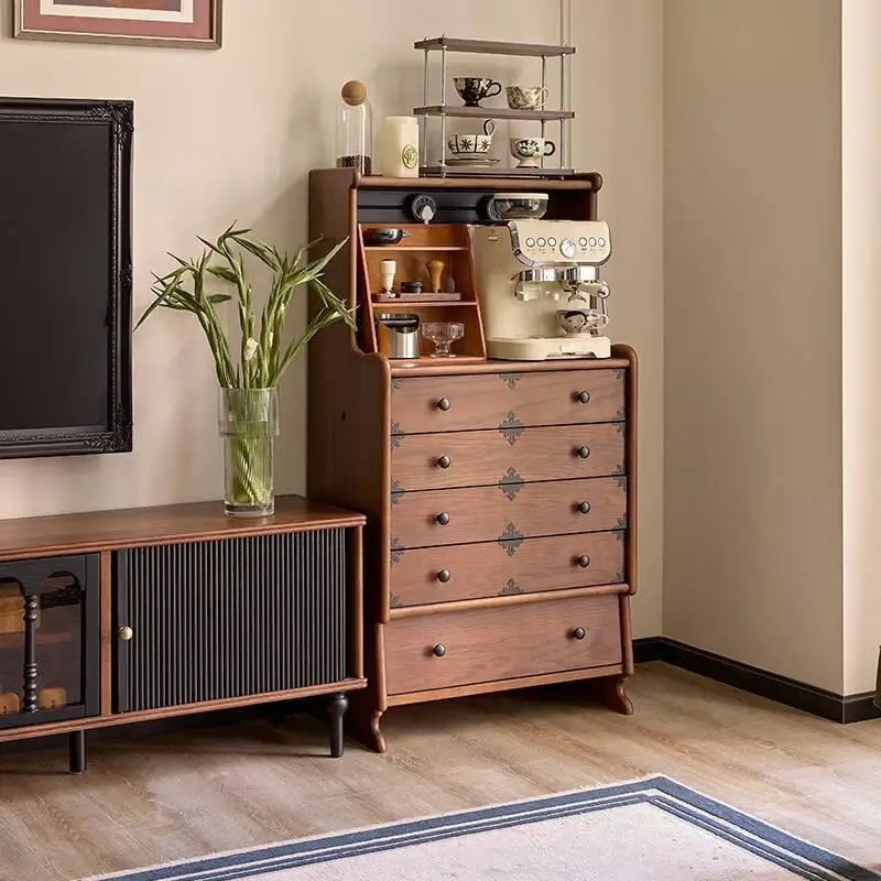 French retro side cabinet, kangaroo module combination, integrated bar counter, tea and coffee glass display locker against the