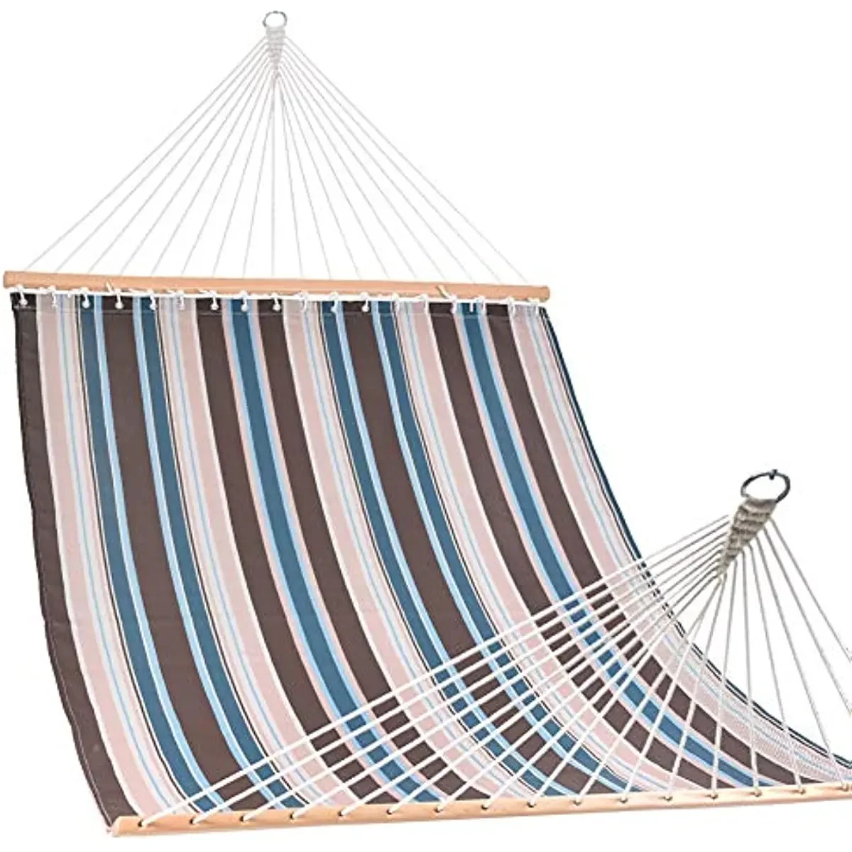 Two-person Stripe Outdoor Hammock with Spreader Bar Double Hammock with Chains Lazy Hanging Bed Portable Leisure Camping Hammock