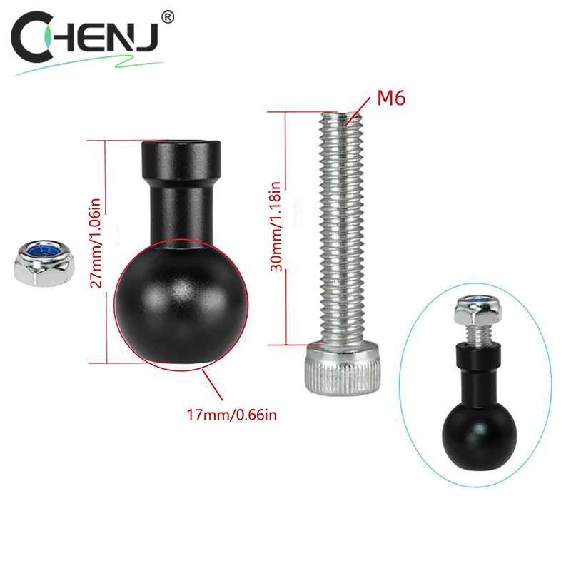 1PCS 17mm 볼 헤드 M6 나사 브래킷 커넥터 오토바이 스포츠 카메라 마운트 커넥터 카메라 용 오토바이