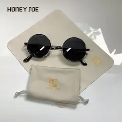 Retro Vintage Small Round Polarized Sunglasses Men Brand Designer Sun Glasses Women Metal Frame Black lens Eyewear Driving UV400
