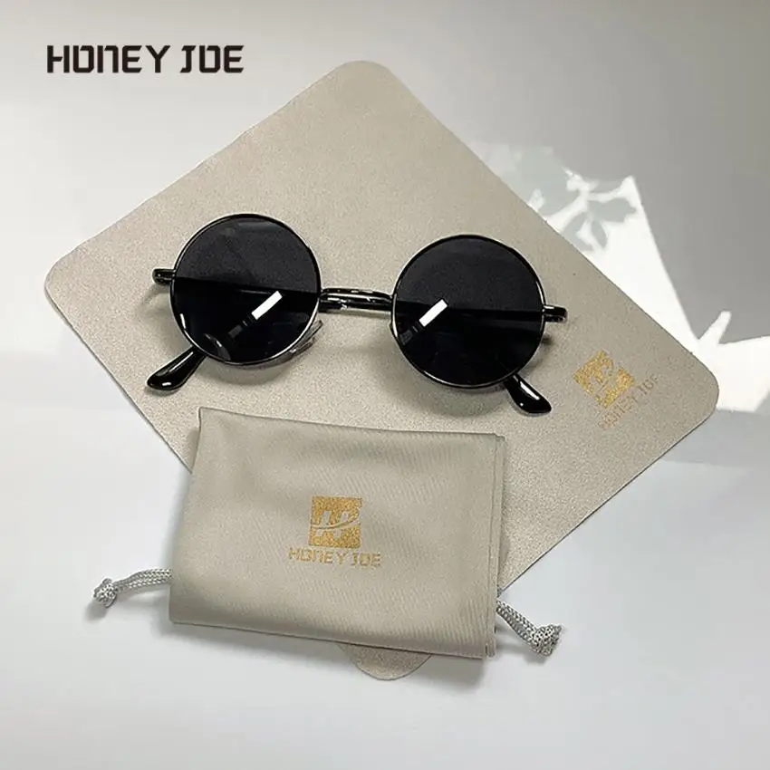 Retro Vintage małe okrągłe spolaryzowane okulary mężczyźni marka projektant okulary przeciwsłoneczne damskie metalowa rama czarne soczewki okulary jazdy UV400