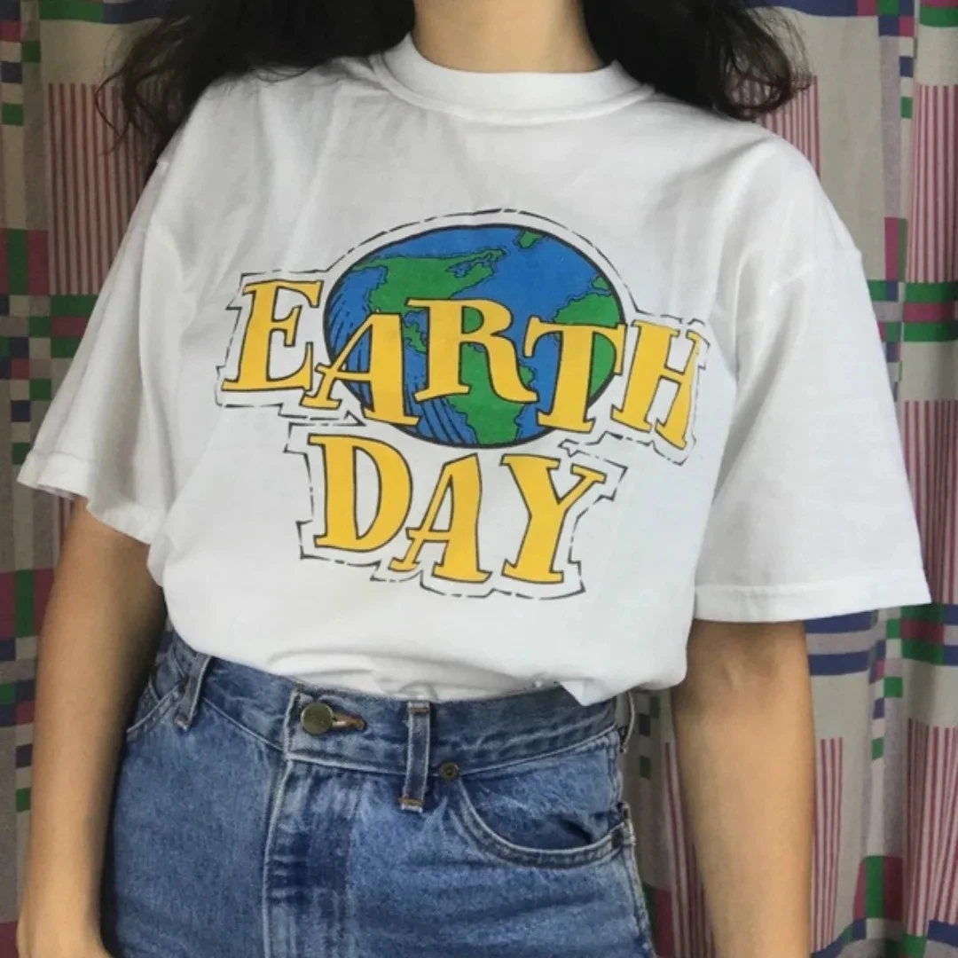 Earth Day 90s Aesthetic Women Girl's T shirt Tumblr Fashion Street Style Plus size Summer Cotton Cute Tops&Tees Hipster