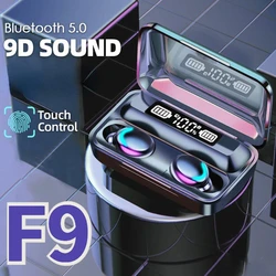 New F9 Bluetooth Headphones 9D Stereo High Bass Sport Earphones Handfree Touch Control Tws Wireless Earbuds Waterproof Headset