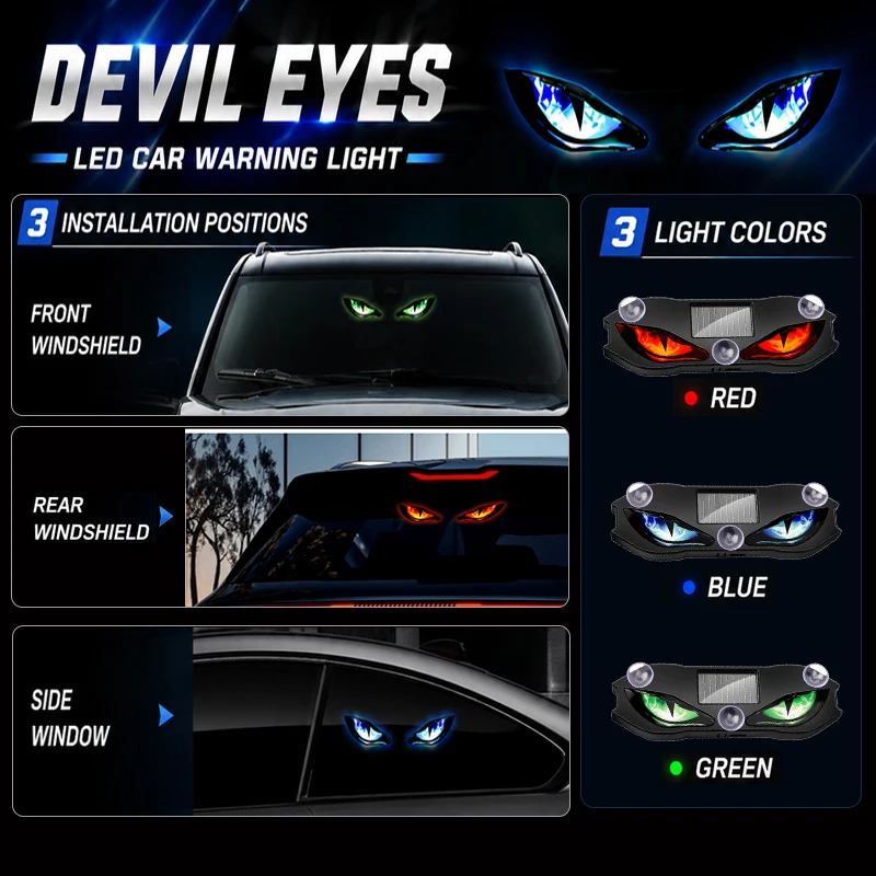 Fits For Ram ProMaster Car LED Solar Devil Eye Warning Flash Light Triangle Dynamic Wireless Window Strobe Decorative Light