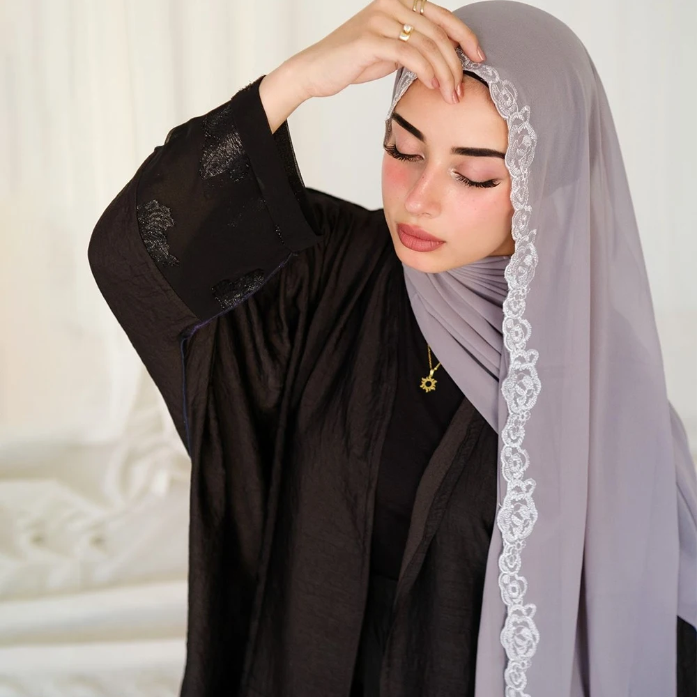 Hot selling Muslim Hijab Good Quality Softness Bawal Chiffon Tundung Hijab with Lace