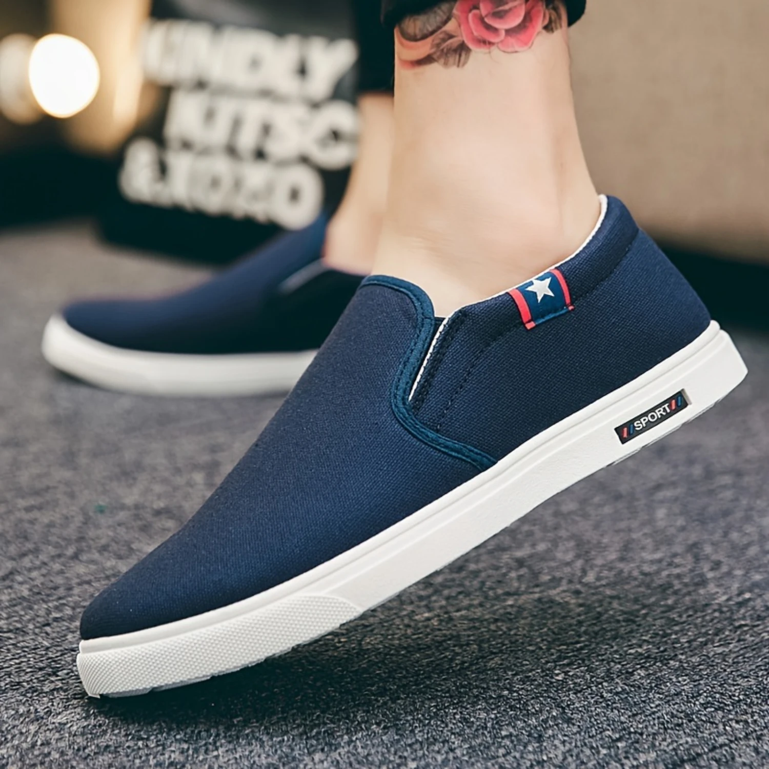 Men's Solid Woven Breathable Slip On Walking Shoes, Comfy Non Slip Rubber Sole Sneakers For Men's Outdoor Activities