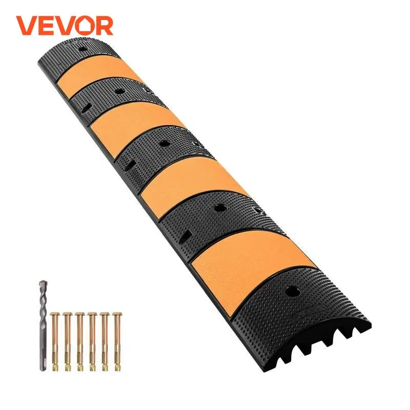 VEVOR Rubber Speed Bump 2 Channel Speed Bump Hump 72.8 x 12.2 x 2.2 Garage Cable Ramp for Asphalt Concrete Gravel Driveway-6 FT