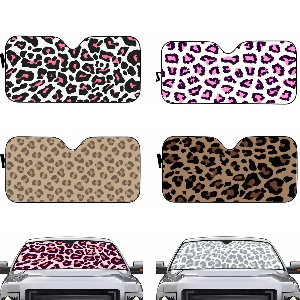 Pattern L-Leopard Print Sun Visor Car Windshield Sun Shade UV Protection Foldable Heat Insulation Universal Auto Cover