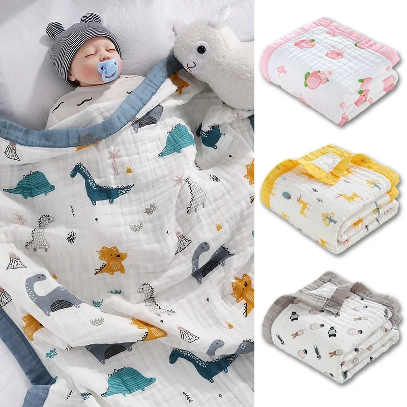 Baby blanket cartoon print 100% cotton 6-layer bath towel hug quilt children\'s towel quilt baby swaddle blanket swaddle  bedding