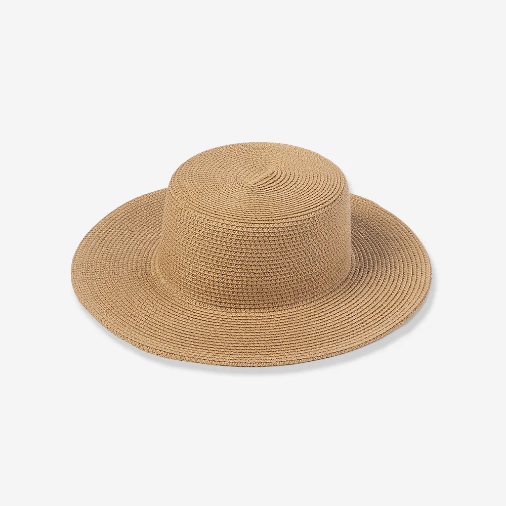 Women's Paper Straw Wide Brim Flat Top Hat Outdoor Beach Travel Sun Protection Sunshade Straw Hat Internet Celebrity Trend