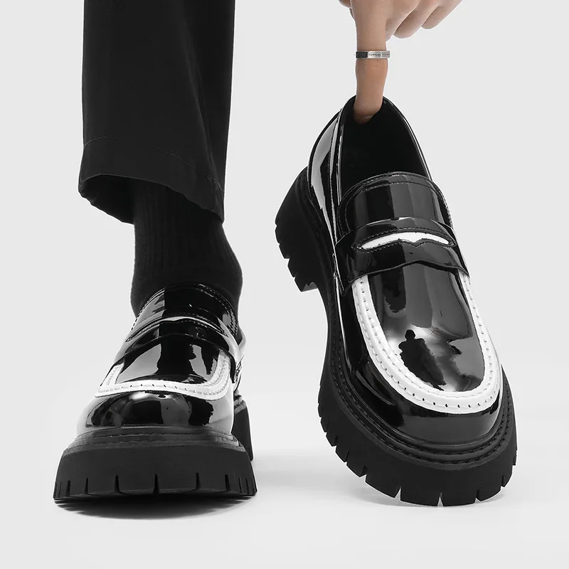 

mens fashion wedding party patent leather shoes slip-on driving shoe black designer summer loafers stylish platform footwear man
