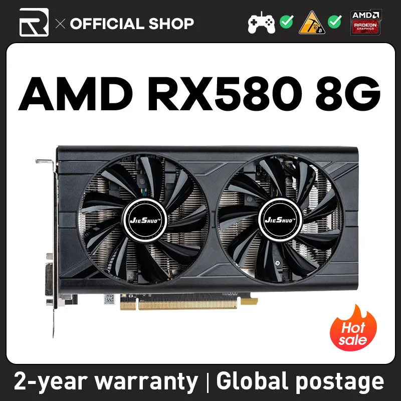 

JIESHUO Video card AMD RX 580 8GB 2048SP Gaming graphics card GDDR5 256bit GPU rx580 8g graphics card Desktop Video Office 580Rx