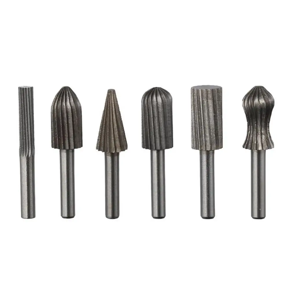 

6Pcs 1/4 Inch Shank Rotary Burr Set Single Cut Tungsten Steel Rotary Bit Grinder Silver File Drill Bits