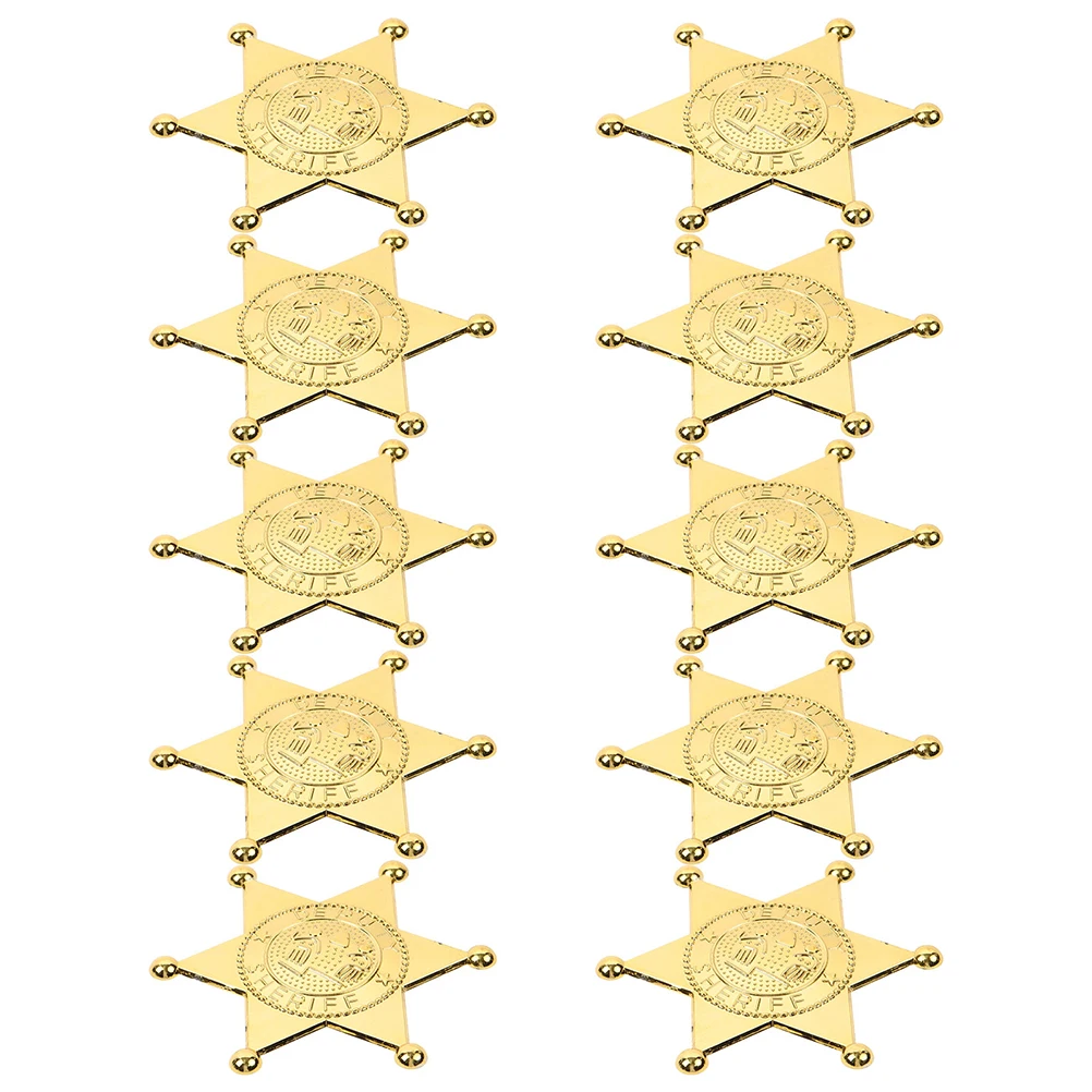 10 Pcs Police Badge Western Sheriff Star Lapel Kids Party Toy Brooches Halloween Costume Medal Festive Decorations