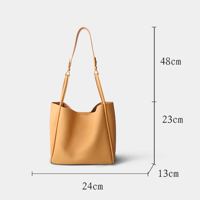 Imagem -06 - Moda Feminina Couro Genuíno Bolsas de Ombro Bolsa Feminina Cor Sólida Senhora Balde Bolsa do Mensageiro com Removível Interior Bolsa Nova