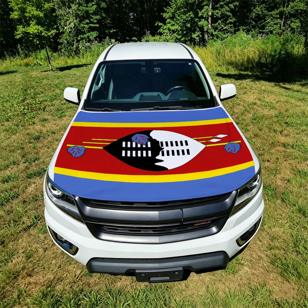 130x160cm Eswatini Car Hood Cover Flag, Elastic Windproof Patriotic Bonnet Banner Cheer for the competition