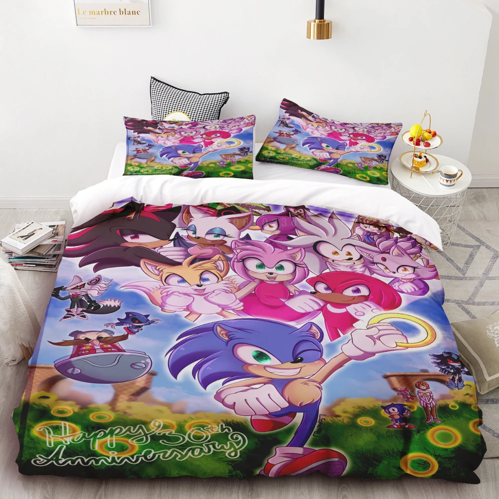 Duvet Cover 3D Exquisite Cartoon Sonic Game Digital Printing Bedding Set Home Decor Comforter Bed Youth Kids Girl Boys Gift