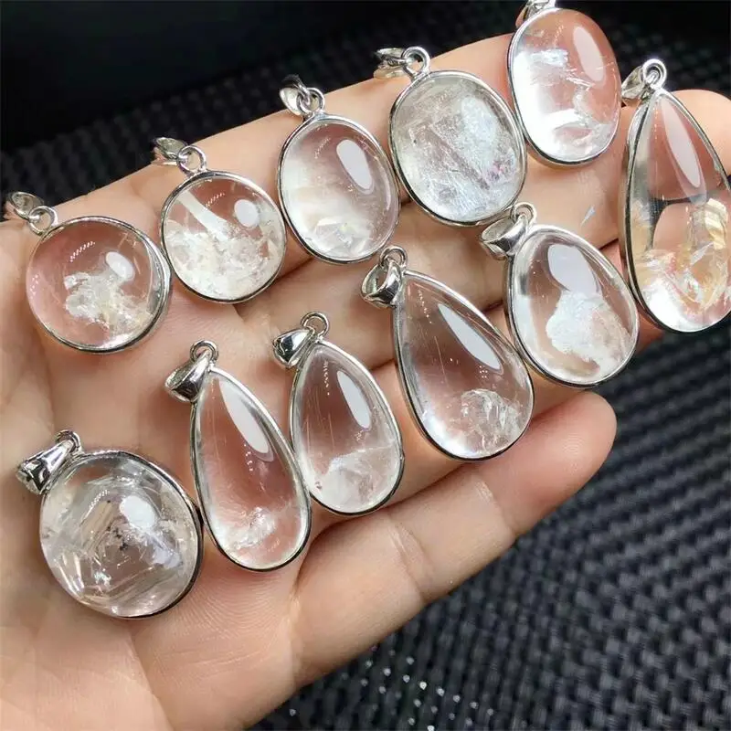 

S925 Natural Freeform Clear Quartz Pendant Jewelry For Women Man Healing Crystal Beads Energy Stone Reiki Gemstone 1PCS