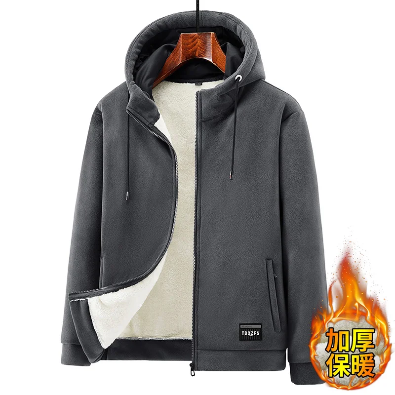 Winter new young men\'s casual hooded and fleece coat Men\'s student Lamb fleece warm plus size jacket coat hooded 8XL