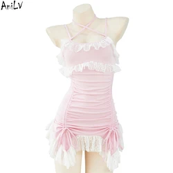 AniLV Pure Girl Lace Crawstring Dress Unifrom Cosplay Women Nightdress Pajamas Outfits Costumes