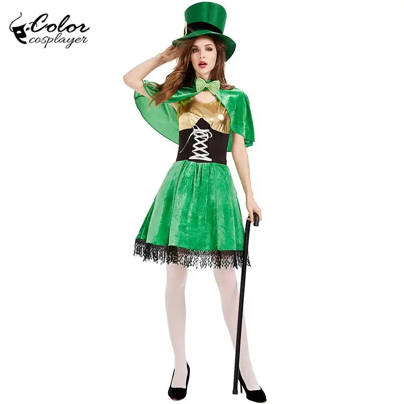 

Color Cosplayer St. Patrick's Day Cosplay Costume Green Dress Suit for Women Set Fantastic Holiday Performance Adult Clothing