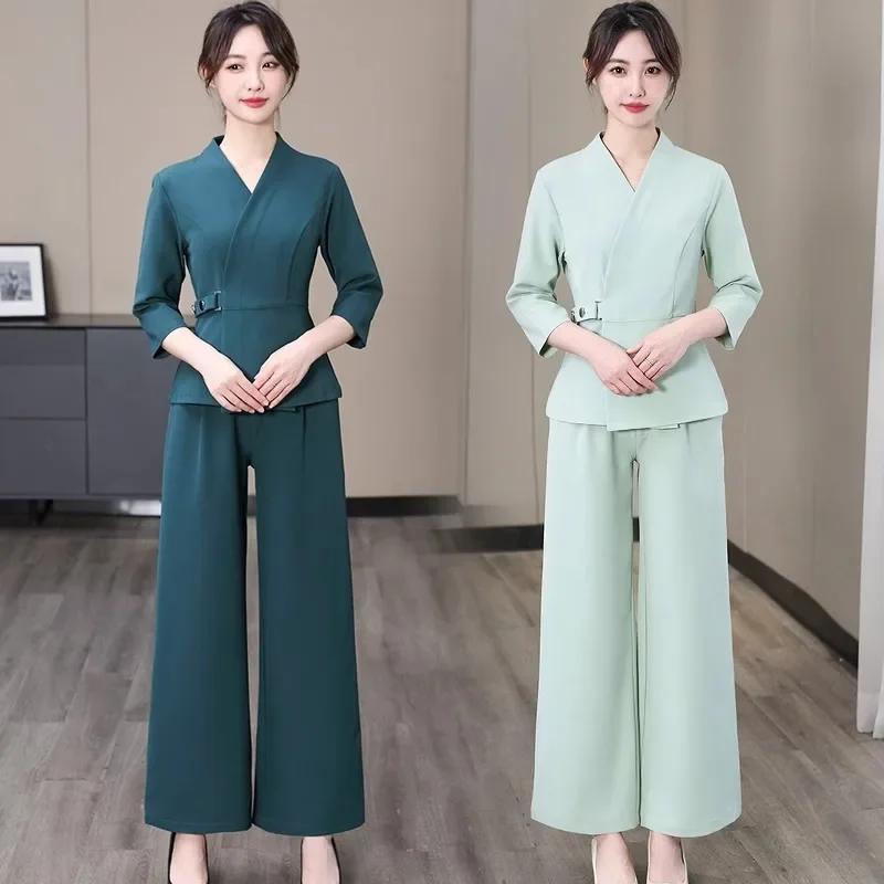 Setelan Salon kecantikan lengan pendek, seragam estetika musim panas, pakaian Salon kecantikan Spa wanita, baju kerja pijat Hotel, baju overall Korea-BC